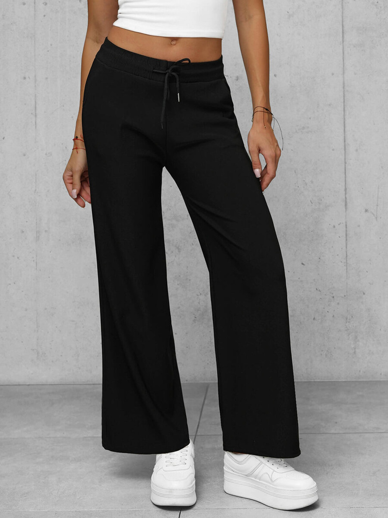 Spodnie damskie z szeroką nogawką czarne OZONEE JS/92K511/3