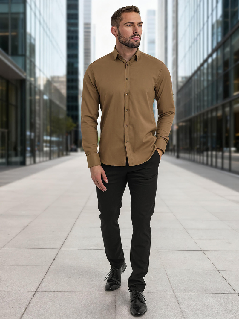 Koszula męska elegancka brązowa OZONEE V/V187