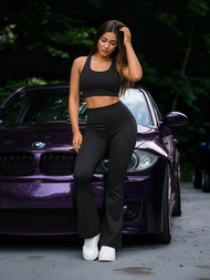 Legginsy damskie z szeroką nogawką czarne OZONEE JS/13K1810/3Z