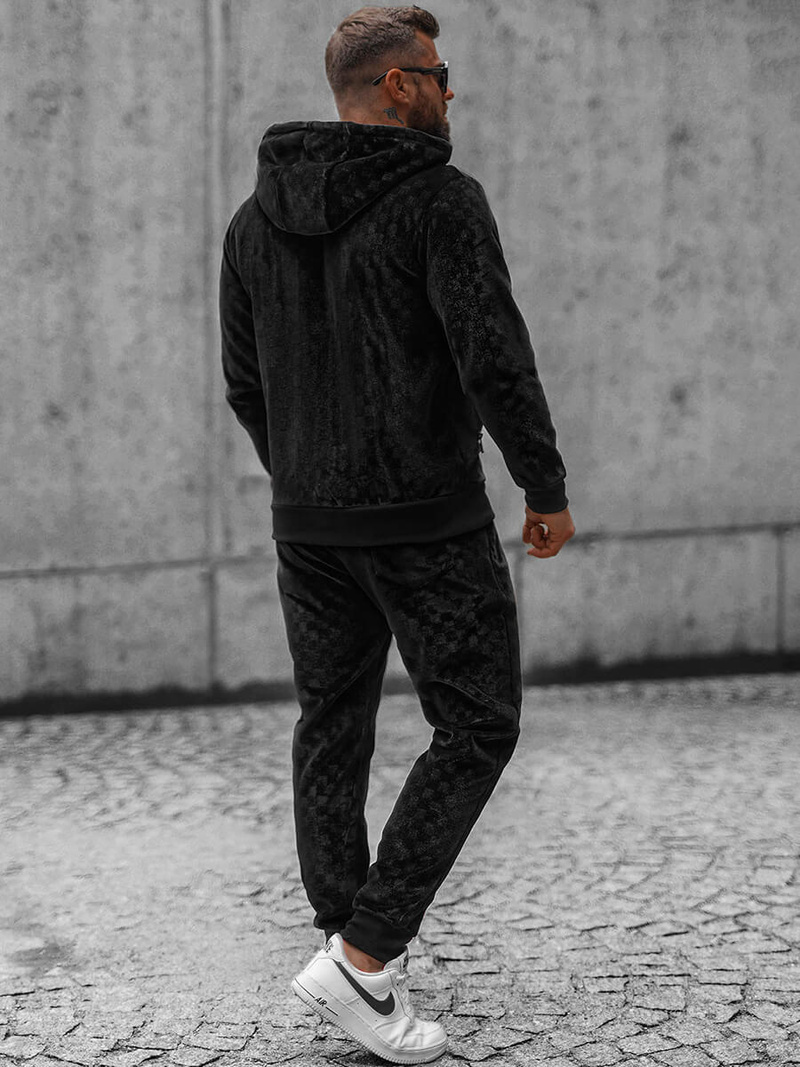 Komplet dresowy męski welurowy czarny OZONEE O/3A133/A135