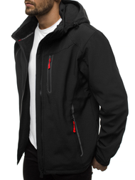 Kurtka softshell męska z kapturem czarno-czerwona OZONEE GE/12269Z