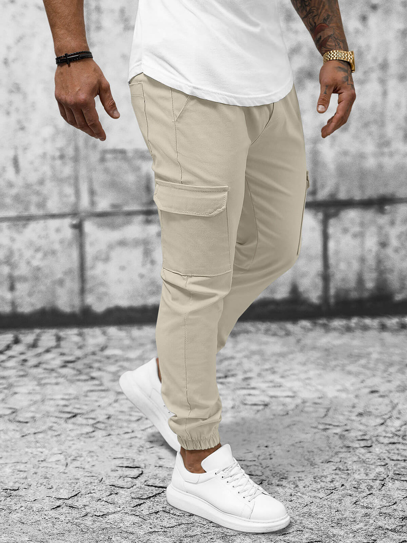 Spodnie męskie chino joggery beżowe OZONEE O/P4051