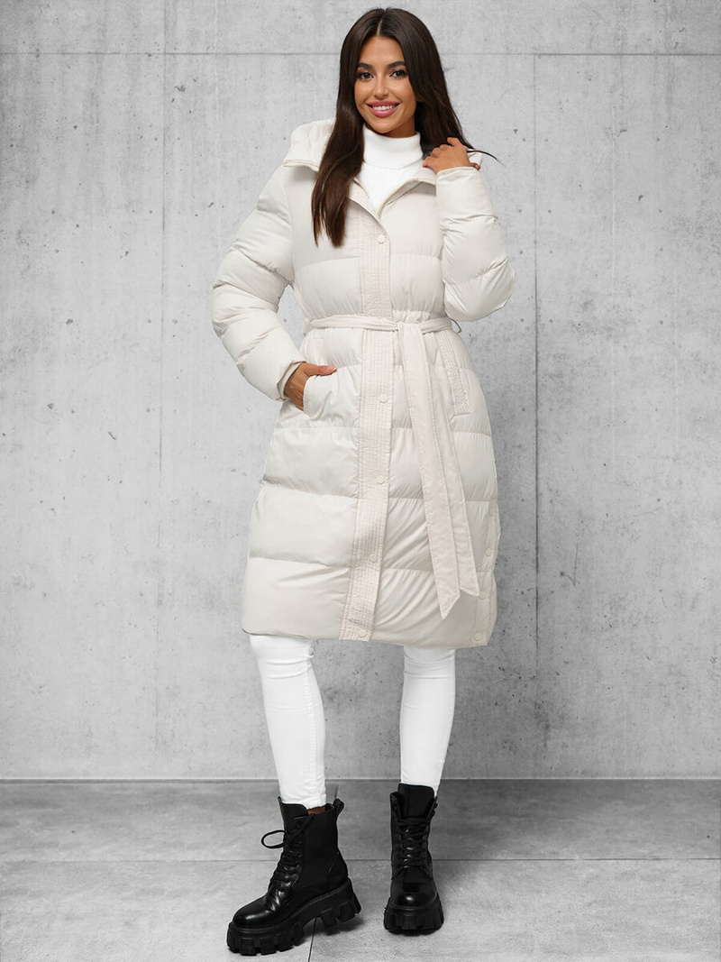 Płaszcz zimowy damski pikowany ecru OZONEE JS/5M3253/281