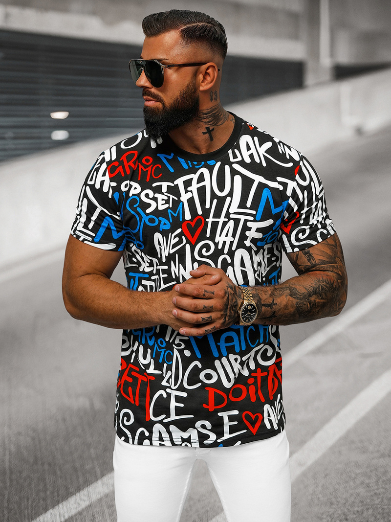 T-shirt męski czarny OZONEE O/T1271/3