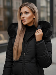 Kurtka zimowa damska długa z futerkiem czarna OZONEE JS/16M9099/392Z