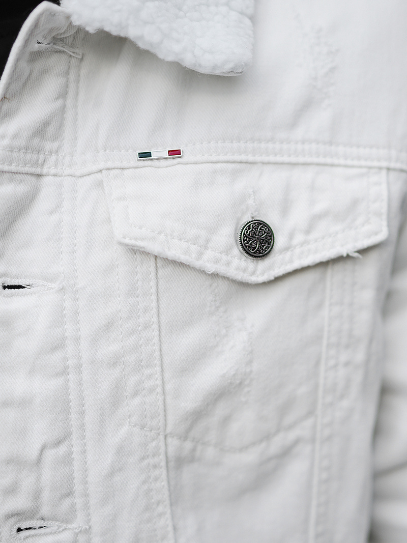 Kurtka męska jeansowa sherpa biała OZONEE NB/MJ541Z