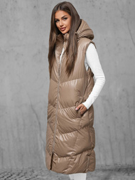 Kamizelka damska długa skórzana camelowa OZONEE JS/5M3183/84