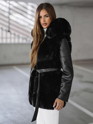 Kurtka zimowa damska z futerkiem czarna OZONEE JS/11Z8090Z