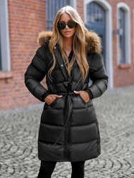 Kurtka zimowa damska długa z futerkiem czarna OZONEE JS/5M3298/392Z