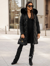 Kurtka zimowa damska długa z futerkiem czarna OZONEE JS/16M9202/392