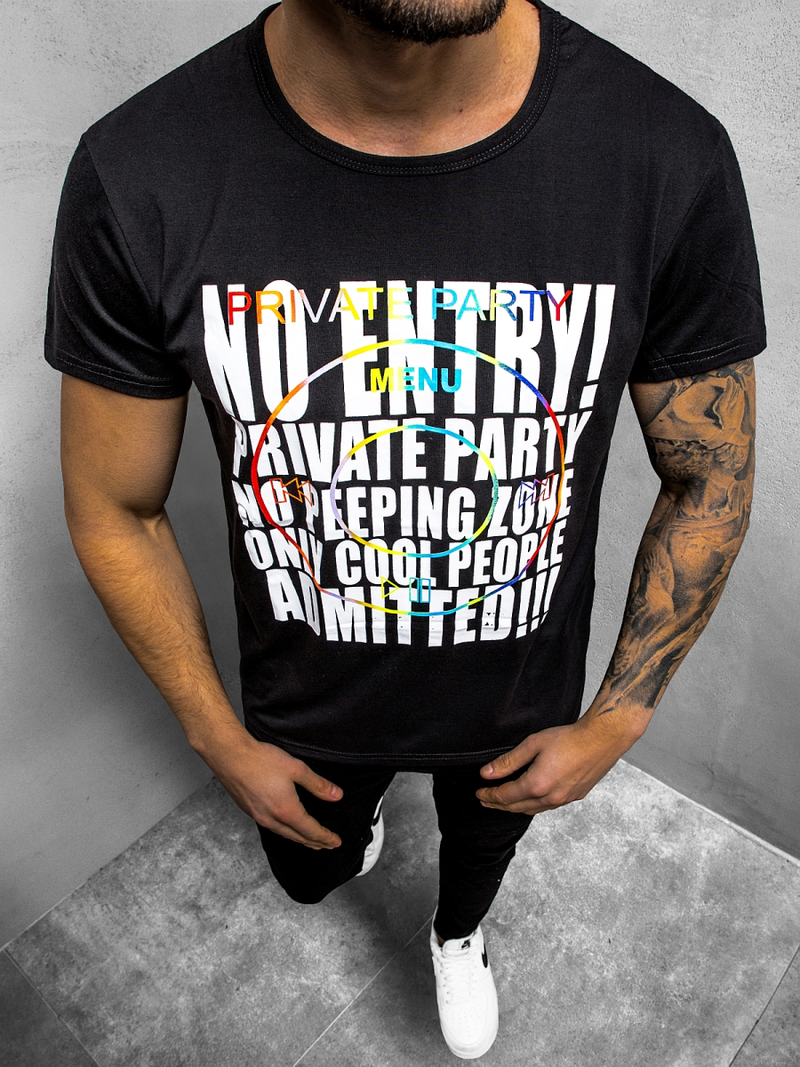 T-Shirt męski z nadrukiem czarny OZONEE JS/KS2361Z