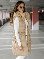 Kamizelka damska długa pikowana beżowa OZONEE JS/5M3186/62Z