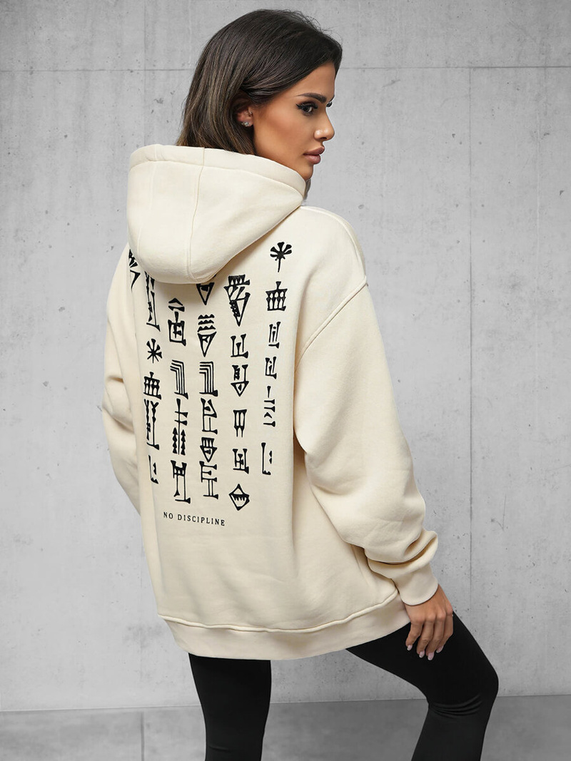 Bluza z kapturem oversize beżowa OZONEE O/SWE23017Z