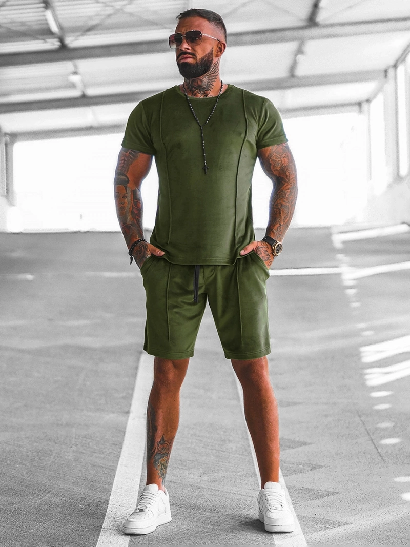 Komplet dresowy męski welurowy khaki OZONEE O/12133Z