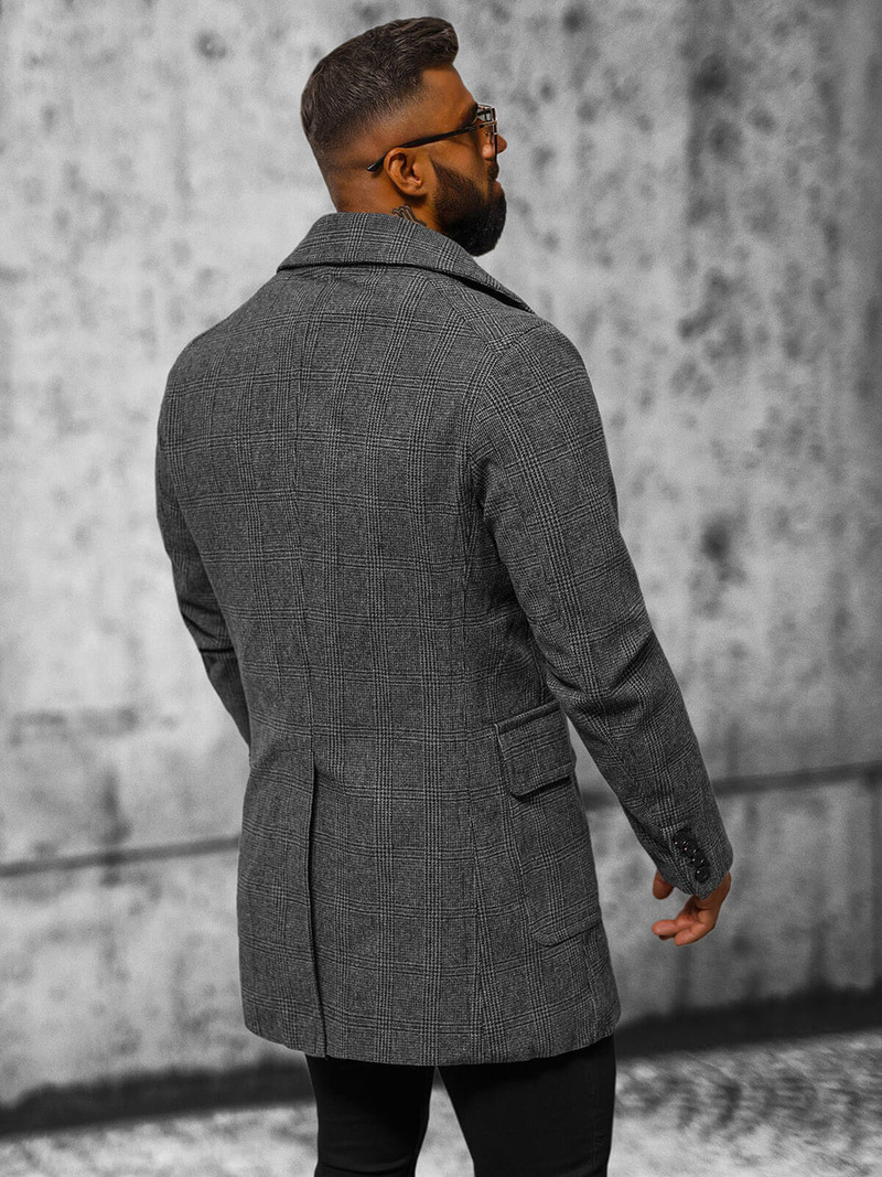 Płaszcz męski w kratę grafitowy OZONEE JS/JP1191Z