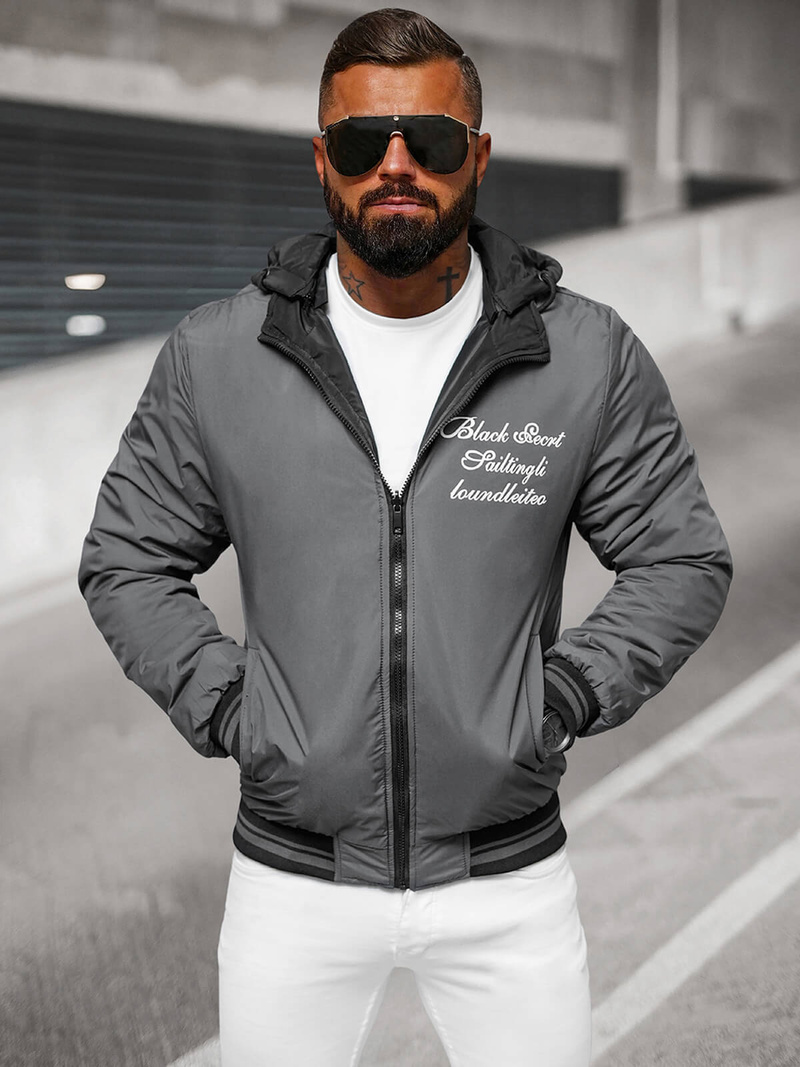 Kurtka męska dwustronna grafitowa/czarna OZONEE JS/84M3038/392