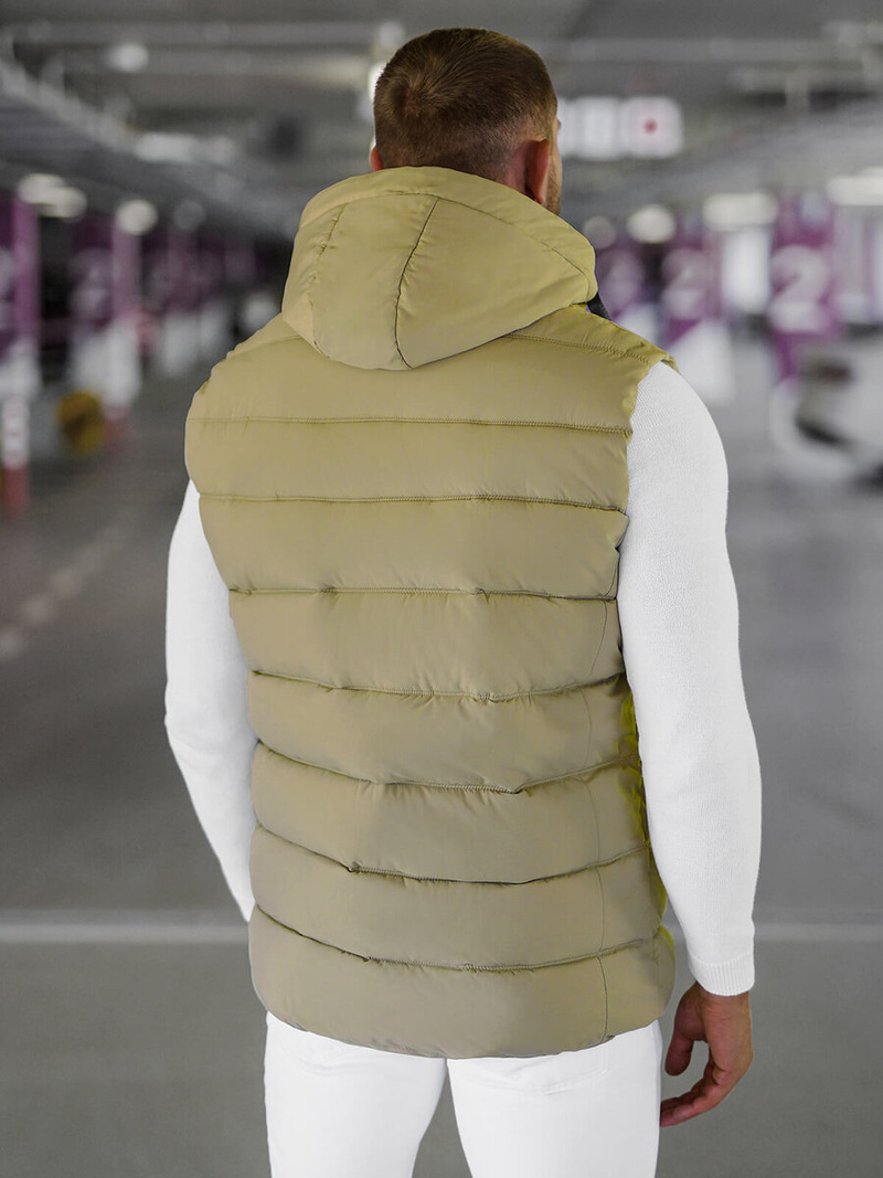 Kamizelka męska pikowana z kapturem beżowa OZONEE JS/57M7507/62Z