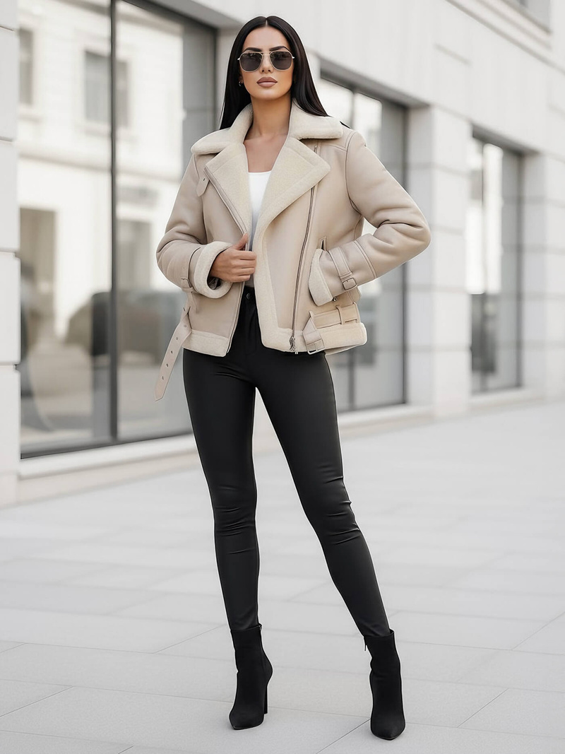 Жіноча шкіряна Kуртка Бежева OZONEE JS/11Z8177Z