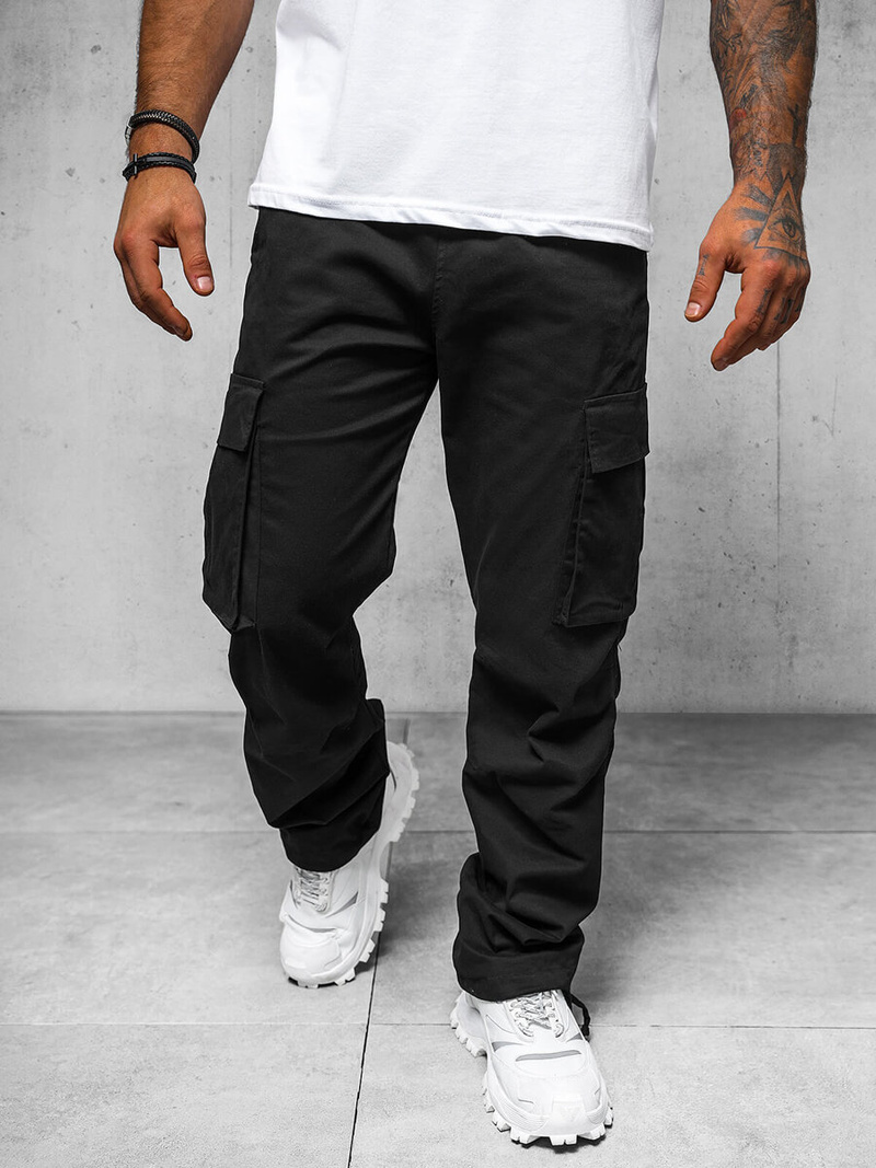 Spodnie męskie cargo wide leg czarne OZONEE O/G3179Z