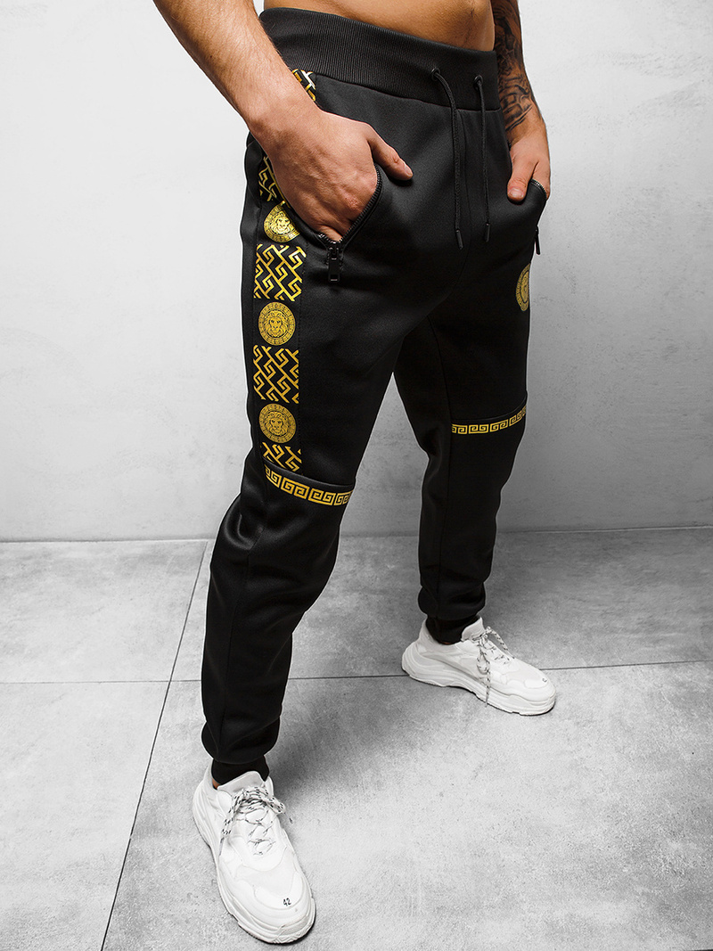 Spodnie dresowe męskie czarno-złote OZONEE O/HM665