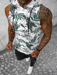 Koszulka bez rękawów męska z nadrukiem biało-zielona OZONEE O/BL307