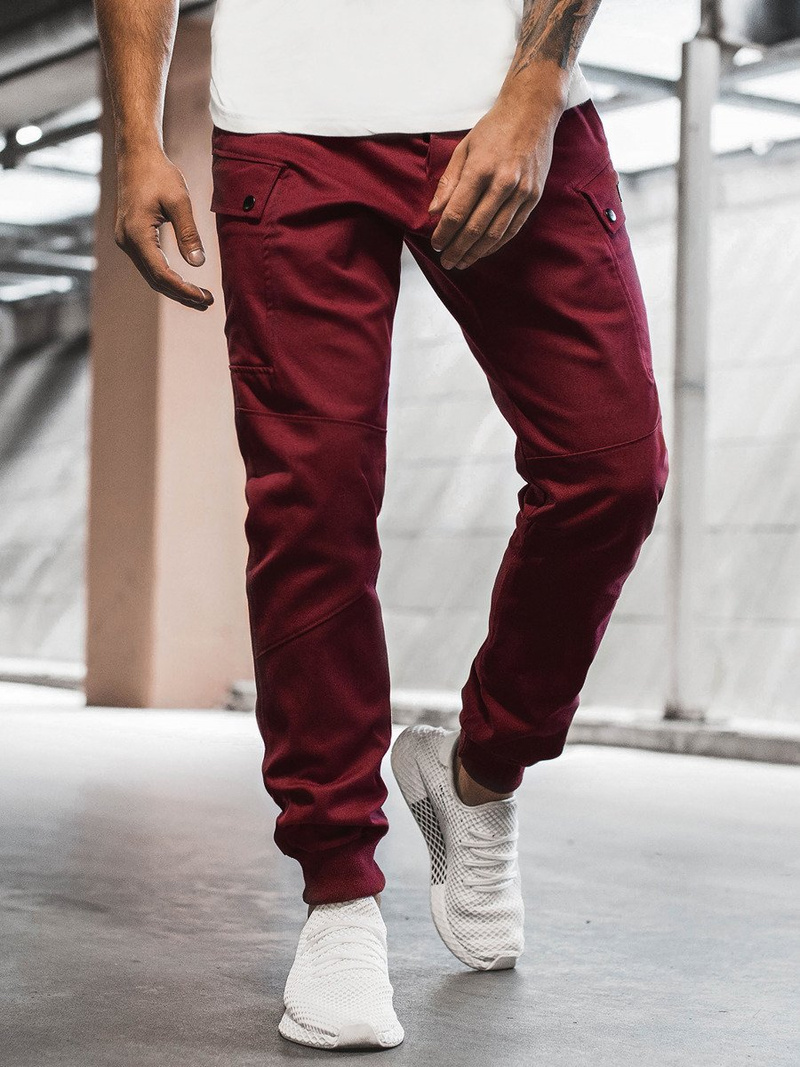 Spodnie męskie chino joggery bordowe OZONEE O/11103