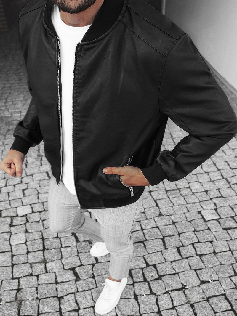 Kurtka skórzana męska czarna OZONEE JB/JP1147Z