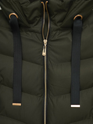 Kurtka zimowa damska długa pikowana ciemno-zielona OZONEE JS/5M3231/136Z