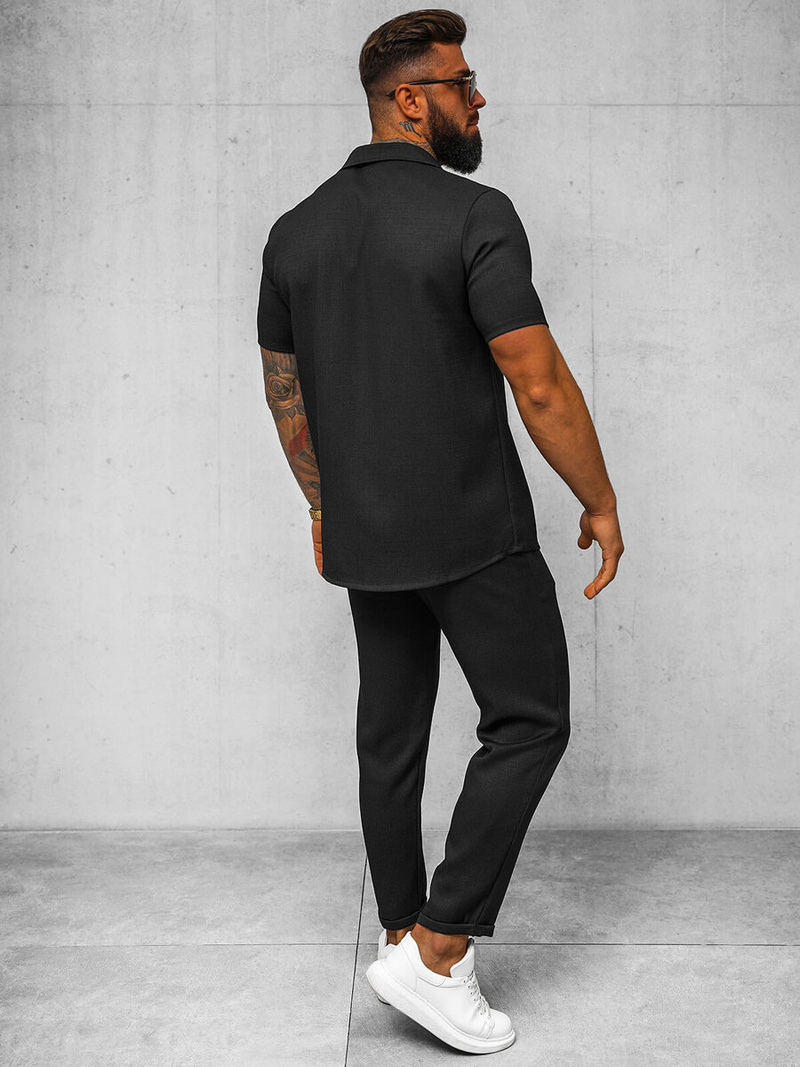 Koszula męska z krótkim rękawem czarna OZONEE O/Y971T