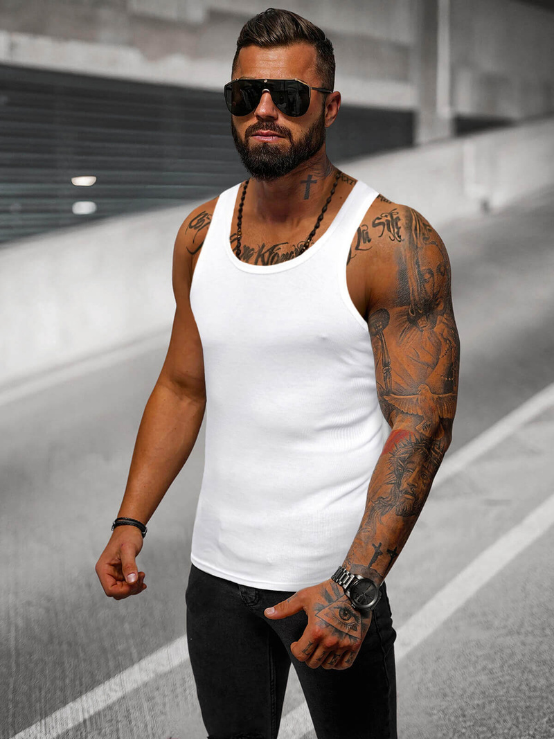 Koszulka bez rękawów męska biała OZONEE JS/NB001