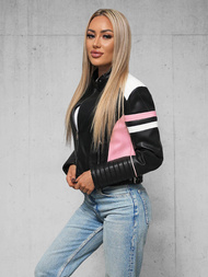 Жіноча шкіряна куртка чорна OZONEE JS/11Z8126