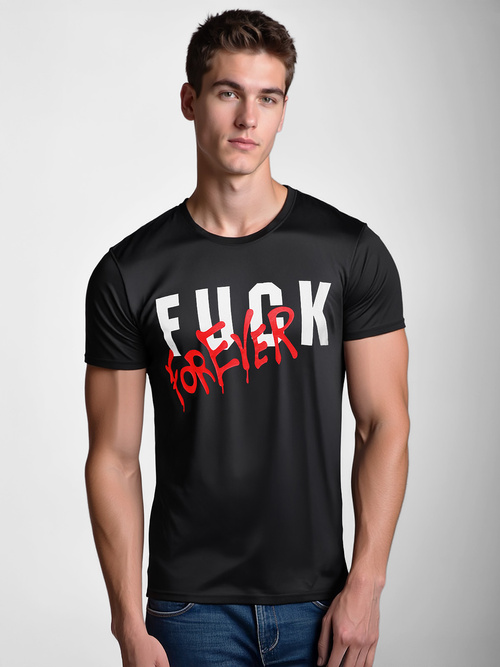 T-shirt męski z nadrukiem czarny OZONEE O/T1267/3Z