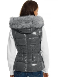 Kamizelka damska pikowana z futerkiem szara OZONEE O/DK027/24