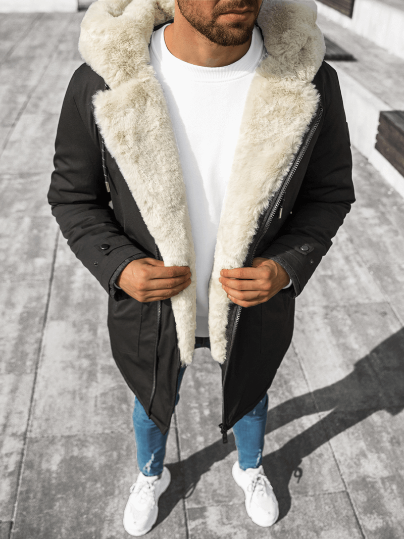 Kurtka zimowa męska parka z futerkiem czarna OZONEE JS/22M119/1