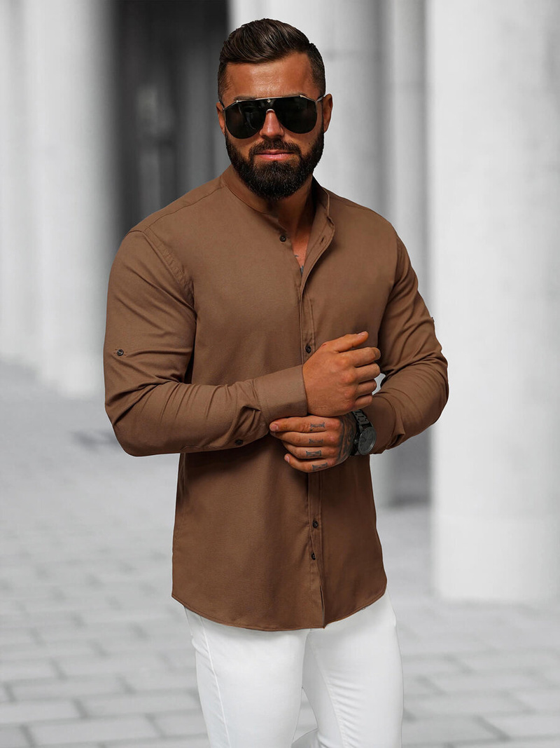 Класична сорочка чоловіча Коричнева OZONEE O/V104