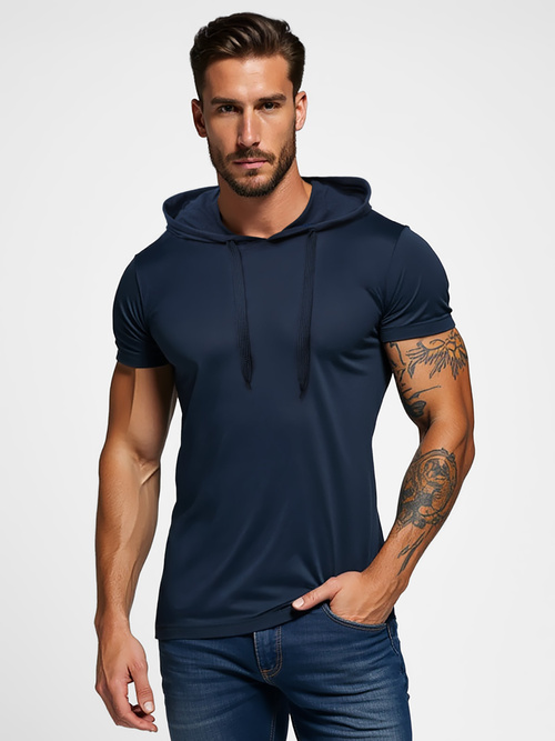 T-shirt męski z kapturem granatowy OZONEE JS/8T89/25Z