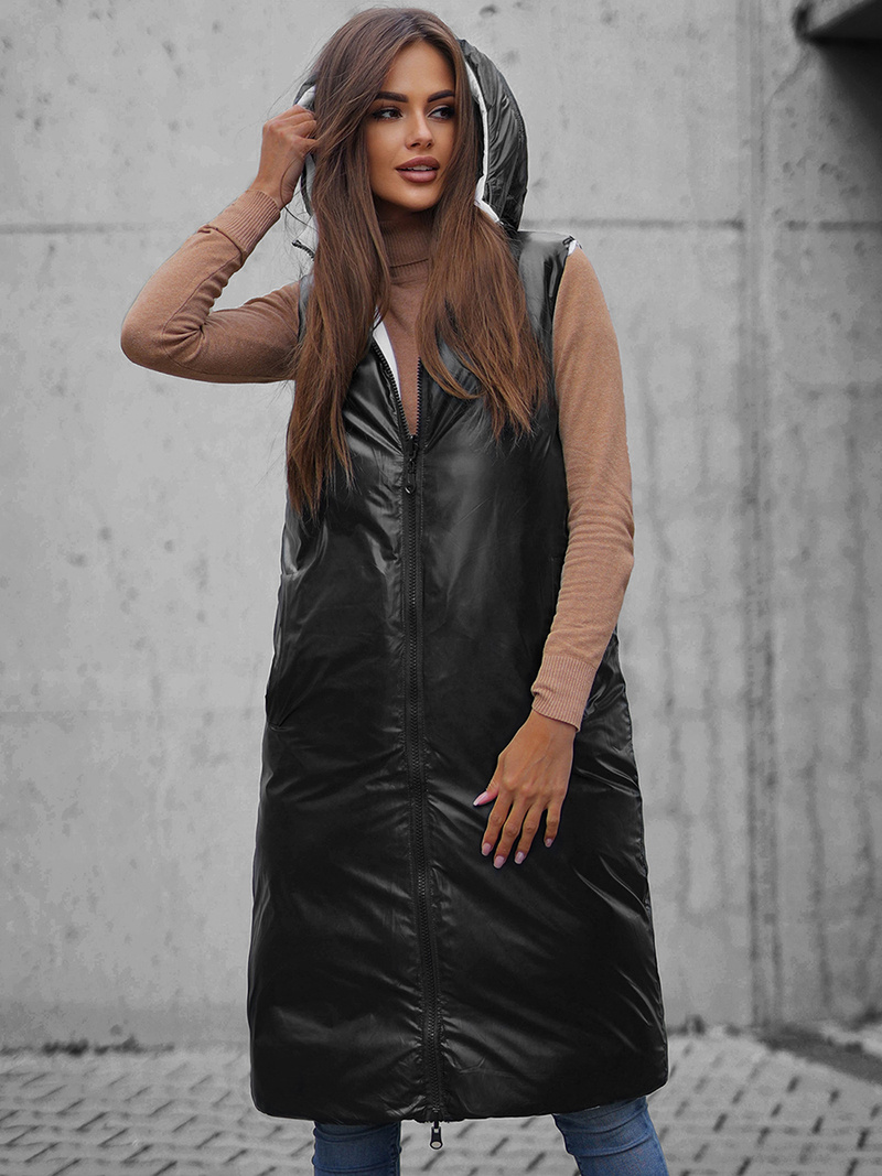 Kamizelka damska dwustronna długa z kapturem biała OZONEE JS/5M755/281Z