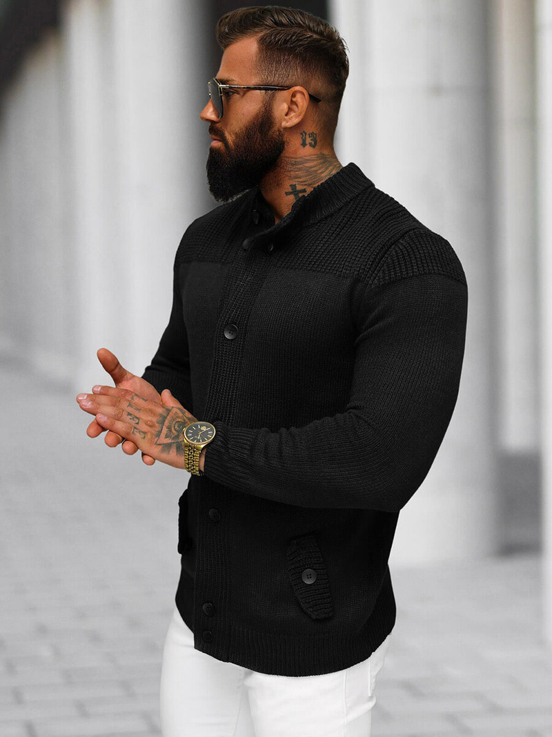 Sweter męski kardigan czarny OZONEE NB/MM6011/4Z