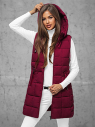 Kamizelka damska długa pikowana z kapturem bordowa OZONEE JS/16M9096/06Z