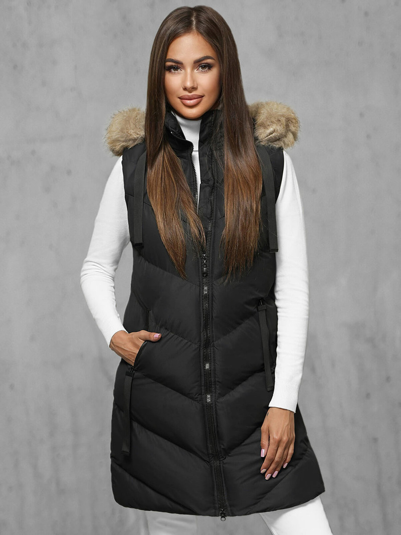 Стьобаний жіночий жилет чорний OZONEE JS/M787/392