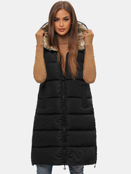 Kamizelka damska dwustronna długa z kapturem czarno-złota OZONEE O/H1121/99