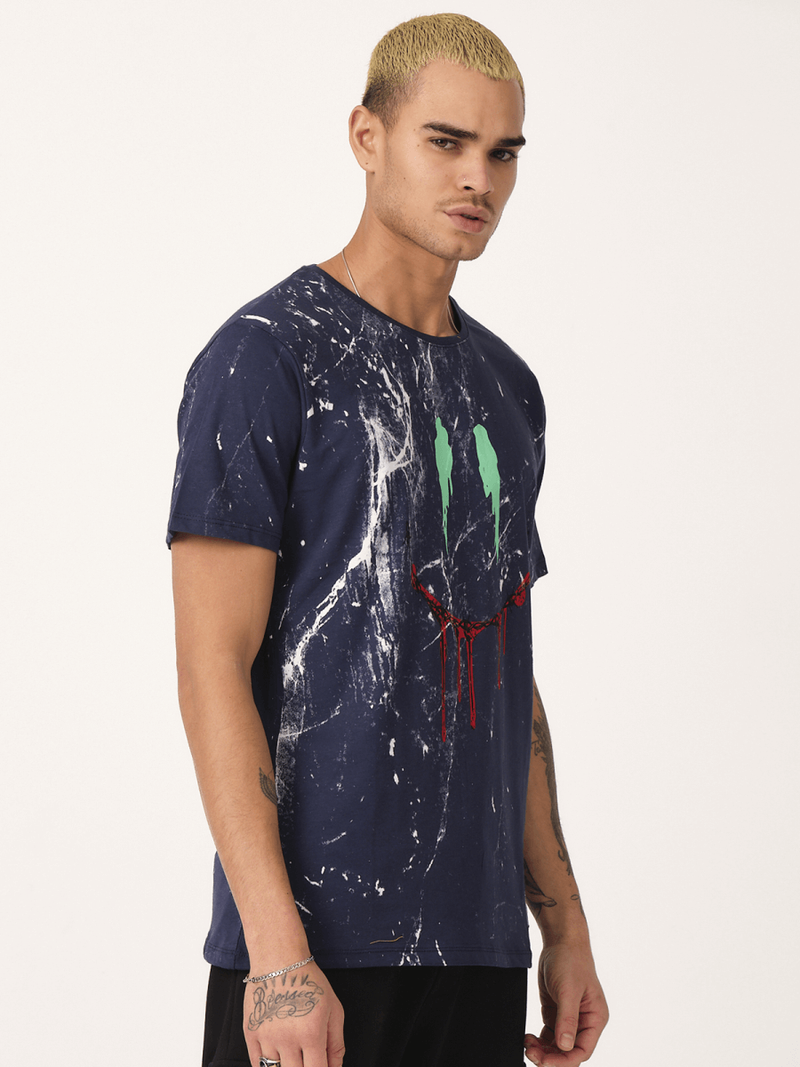 T-Shirt męski z nadrukiem granatowy OZONEE MR/21551