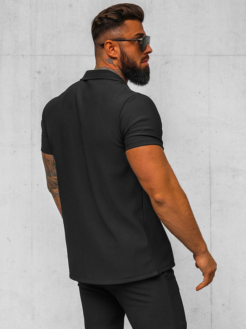 Koszula męska z krótkim rękawem czarna OZONEE O/Y963T