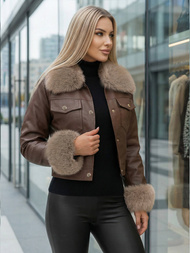 Жіноча шкіряна куртка шоколад OZONEE JS/61M8513/158
