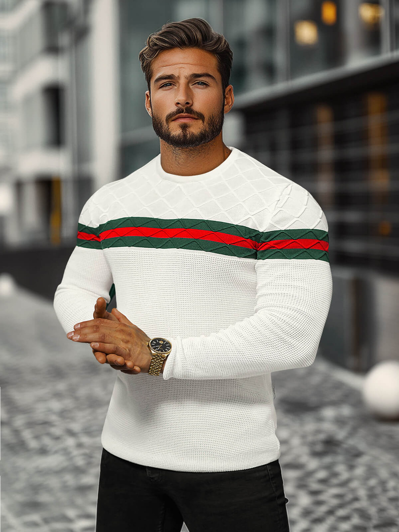 Sweter męski ecru OZONEE L/2194Z