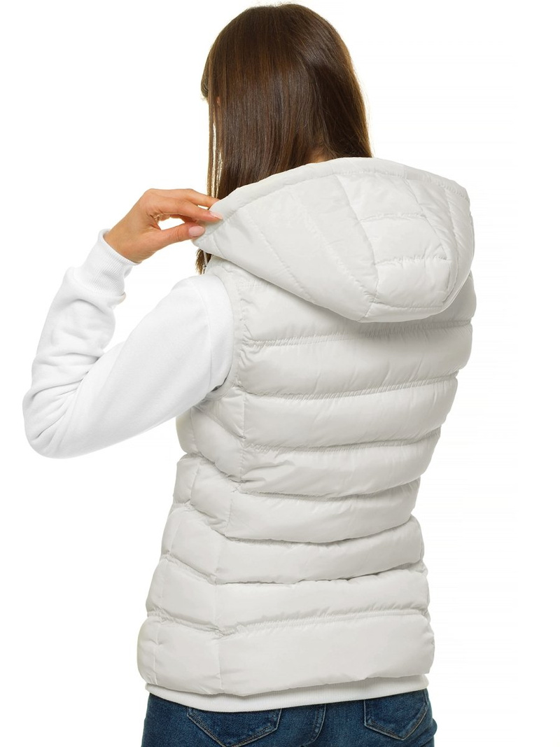 Kamizelka damska pikowana z kapturem ecru OZONEE N/6812/7