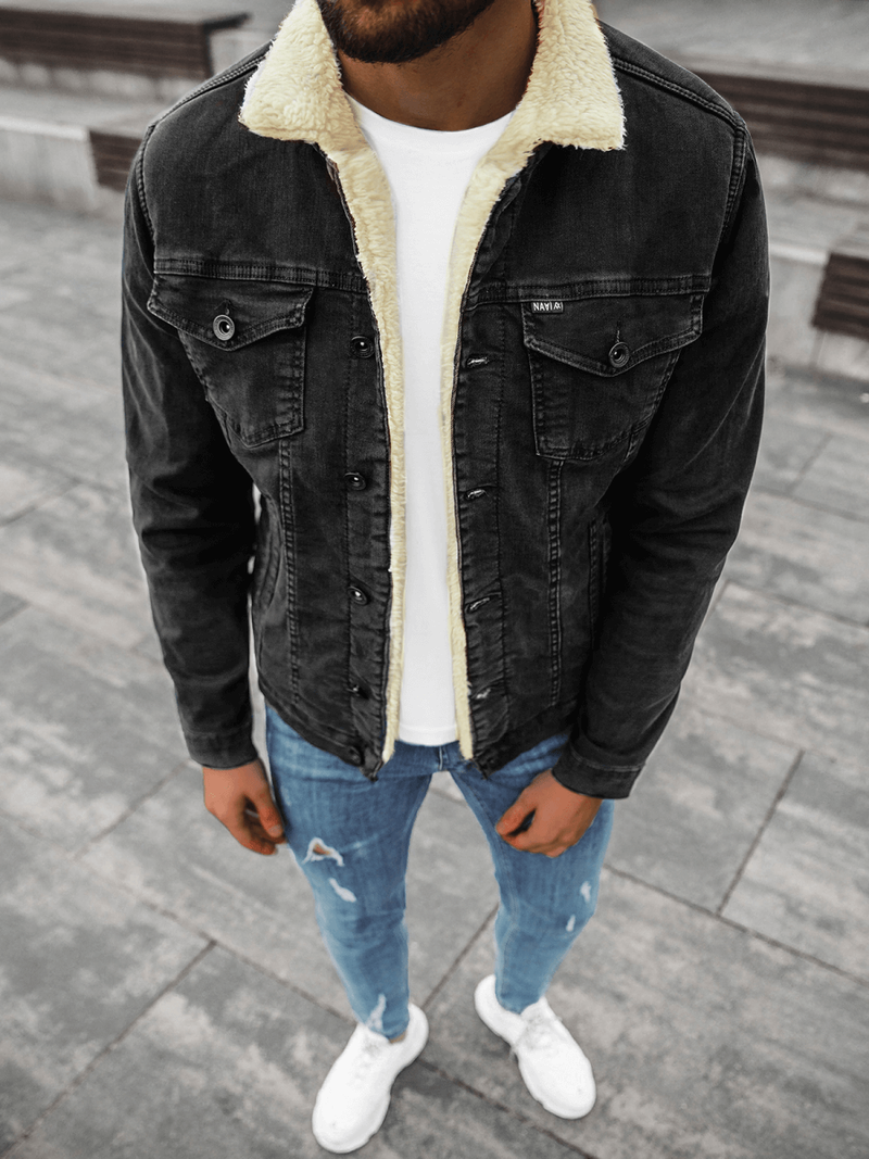 Kurtka męska jeans czarno-beżowa OZONEE BN/6630