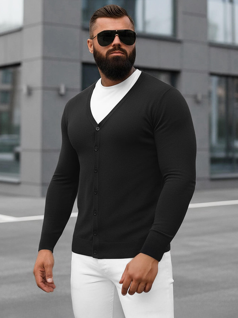 Sweter męski rozpinany czarny OZONEE NB/MM6006/4Z