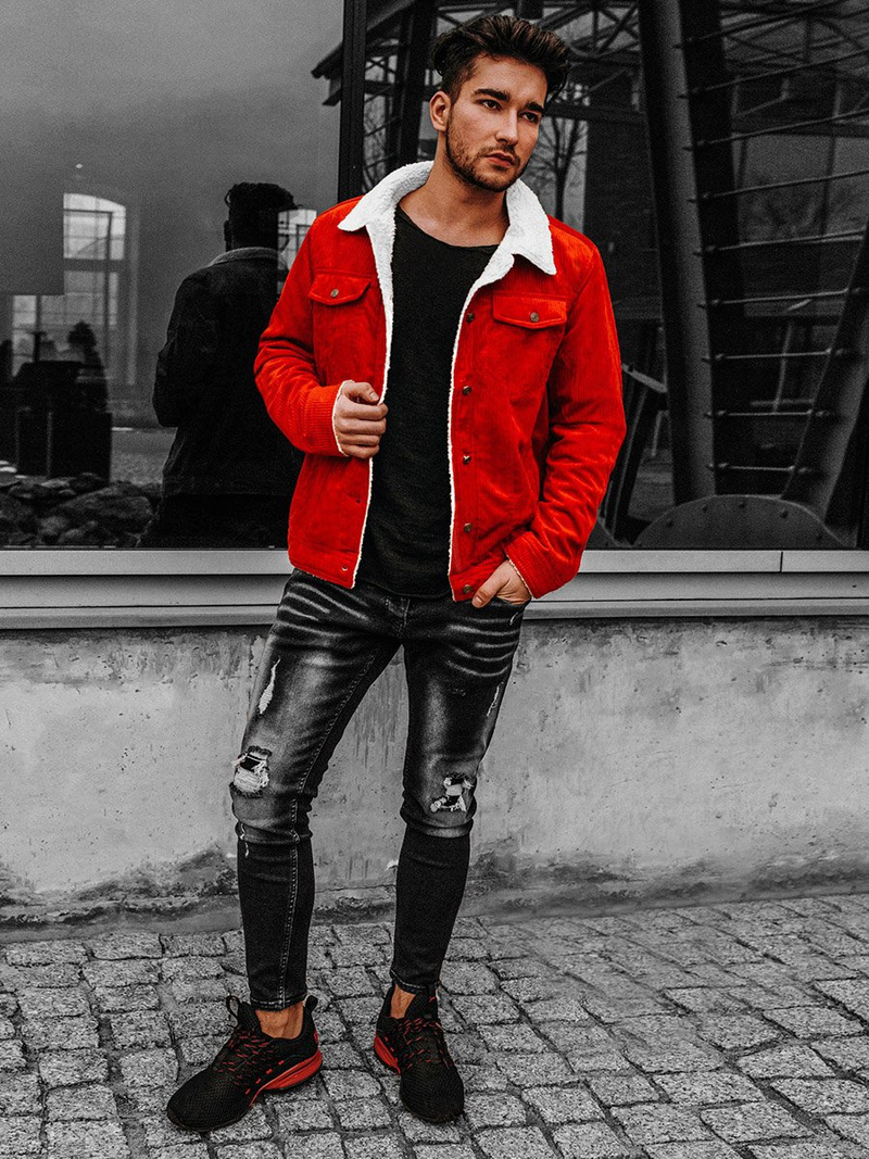 Kurtka męska jeans pomarańczowa OZONEE JB/JP1179/3Z