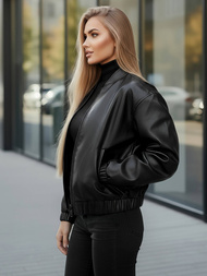 Жіноча шкіряна куртка Чорна OZONEE JS/11Z8281